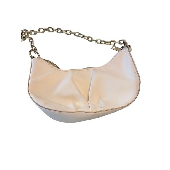White pleather moonbag baguette with chainstrap - Picture 3 of 12